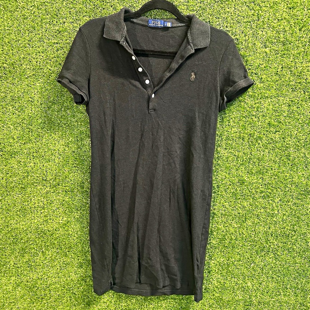 Polo Ralph Lauren Women's Black Solid Collared Polo Dress Short Sleeve L